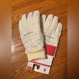 Spyder Quilted Snow Gloves Off-White Women's Medium